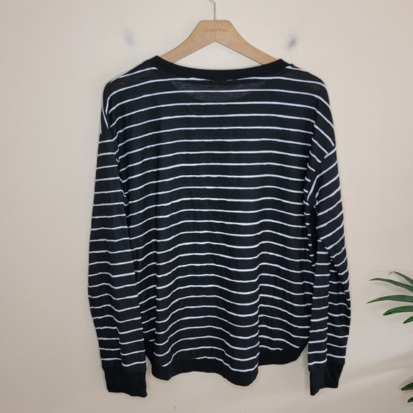 Gibson | Black & White Striped Long Sleeve Top with Decorative Side Buttons - Picture 6 of 7